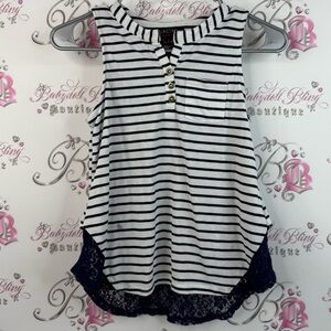 La conduct tank top navy striped white lace floral Striped Sleeveless Top Hem